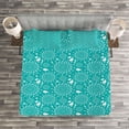 thumbnail image 3 of Ambesonne Turquoise Quilted Bedspread Set 3 Pcs, Stalks and Dots Vintage, Queen Size, Turquoise White, 3 of 3