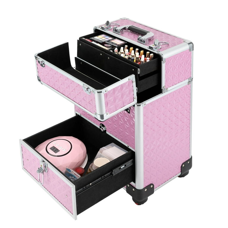 Rolling Nail Case Wheeled Manicure Storage Case Polish Organizer Professional Makeup Trolley for Studio or Travelling Nail Technician Artists