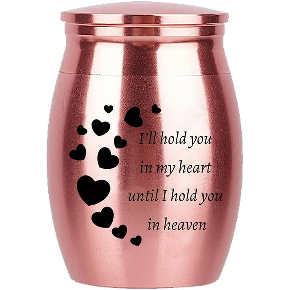 Mini Urn Small Keepsake Cremation Urns Ashes Holder Miniature Burial Funeral Container Jar Stainless Steel for Human Ashes Pet Dog Cat 1.57 x 1.18 Inch-I'll Hold You in My Heart(Pink) Gray