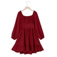 thumbnail image 5 of Fesfesfes Girls Long Sleeve Party Dress With Belt Elegant Pleated Flowy Formal Gown For Special Occasion Birthday Celebration Holiday Outfit(Wine#1,6-7 Years), 5 of 8