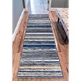 thumbnail image 3 of Well Woven Riviera Stripe Blue & Beige Vintage Modern Geometric Abstract Shabby Chic Area Rug Neutral Thick Soft Plush Shed Free, 3 of 3