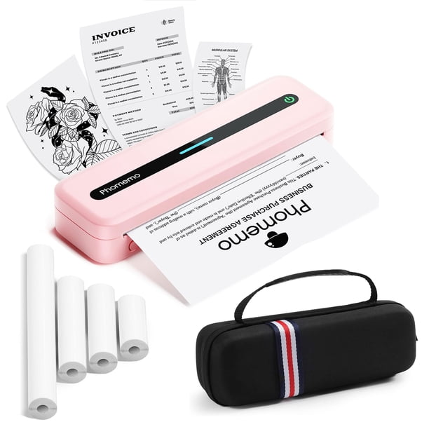Impresora portátil Phomemo M832 térmica sin tinta con funda rosa