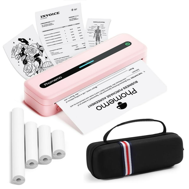 Impresora portátil Phomemo M832 térmica sin tinta con funda rosa