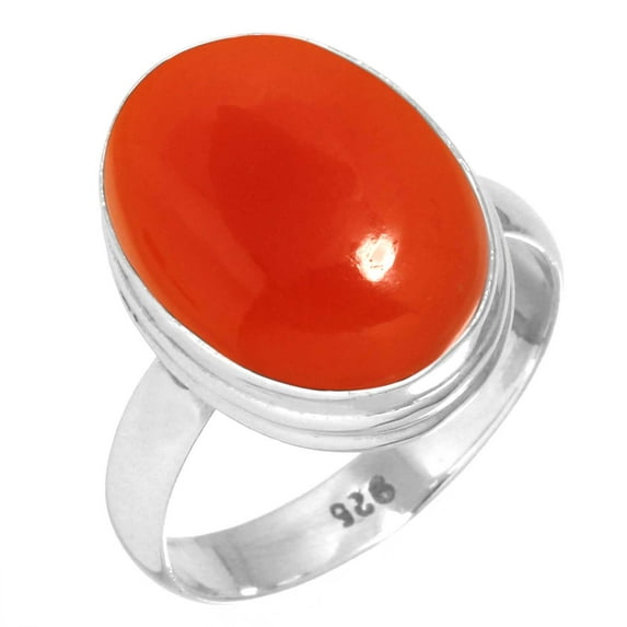 925 Silver Ring For Women - Girls Orange Natural Carnelian Stone Silver Ring Size 12.5 August Birthstone Silver Ring Size 12.5 Gift For Women On Valentine's Day 925 Silver Jewelry With Gemstone