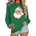 thumbnail image 2 of Sakmal Christmas Sweatshirts for Women Crew Neck Oversized Green Tops Santa Claus Winter Sweatshirt for Women, 2 of 6