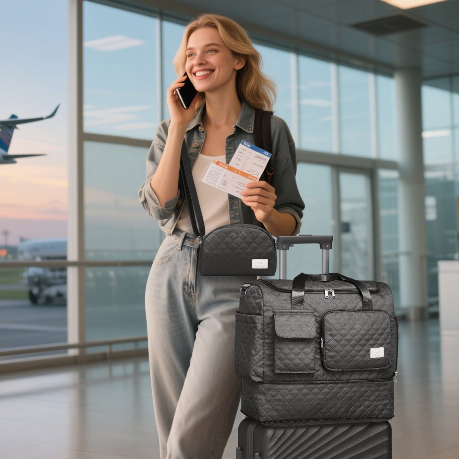 Joyway 2-Piece Expandable Foldable Duffle Bag Set with Wet Pocket and Shoe Compartment, Waterproof Travel and Gym Bags for Men & Women