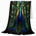 thumbnail image 2 of Peacock Feather Blue Gold Design, Cozy Friendship Quote Scene, Warm Flannel Blanket for Living Room and Reading Nook, Art Lovers Friendship Gift, Artistic Home Decor, 2 of 8
