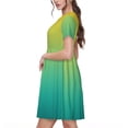 thumbnail image 2 of Fotbe Teal To Yellow Gradient Vestido Largo de Moda para Mujer, Vestido Tipo Camiseta con Manga Corta y Estilo Casual a Rayas y Bloques de Color, 2 of 6