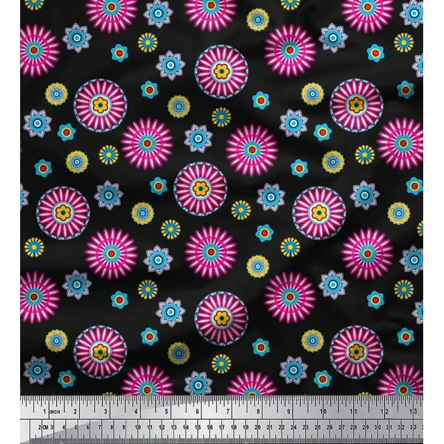 Soimoi Poly Georgette Fabric Flower Artistic Fabric Prints by Yard 42 Inch Wide
