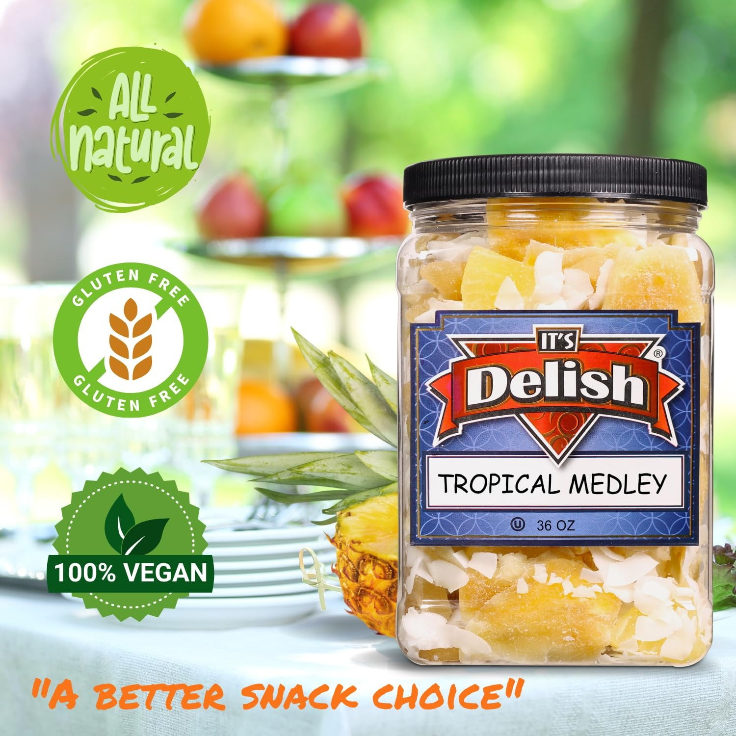 Tropical Mixed Dried Fruit Medley - by Its Delish, 40 OZ Jumbo Container  Healthy Snacks for Adults  Fresh Snack Mix Dry Fruit  Pineapple Mango Guava Coconut  Vegan, Kosher