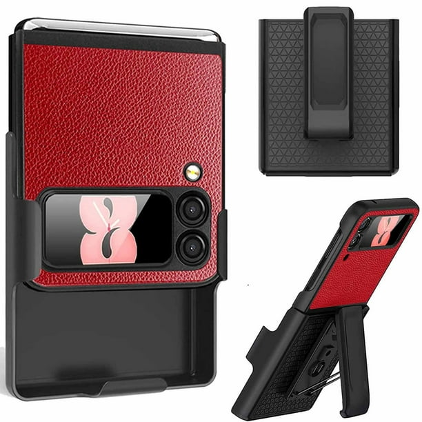 Decase Samsung Galaxy Z Flip4 Holster Case Lychee Pattern Full Coverage Back Kickstand Rotating Belt Clip Shell Cover For Samsung Galaxy Z Flip 4 Red Walmart Com