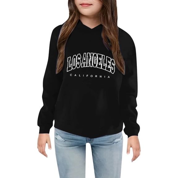SGMVNU Girls Crewneck Hoodies Pullover Size 130 Fashion Letter Printed Graphic Hooded Sweatshirt, Comfy and Cute Sweatshirts for Girls Black