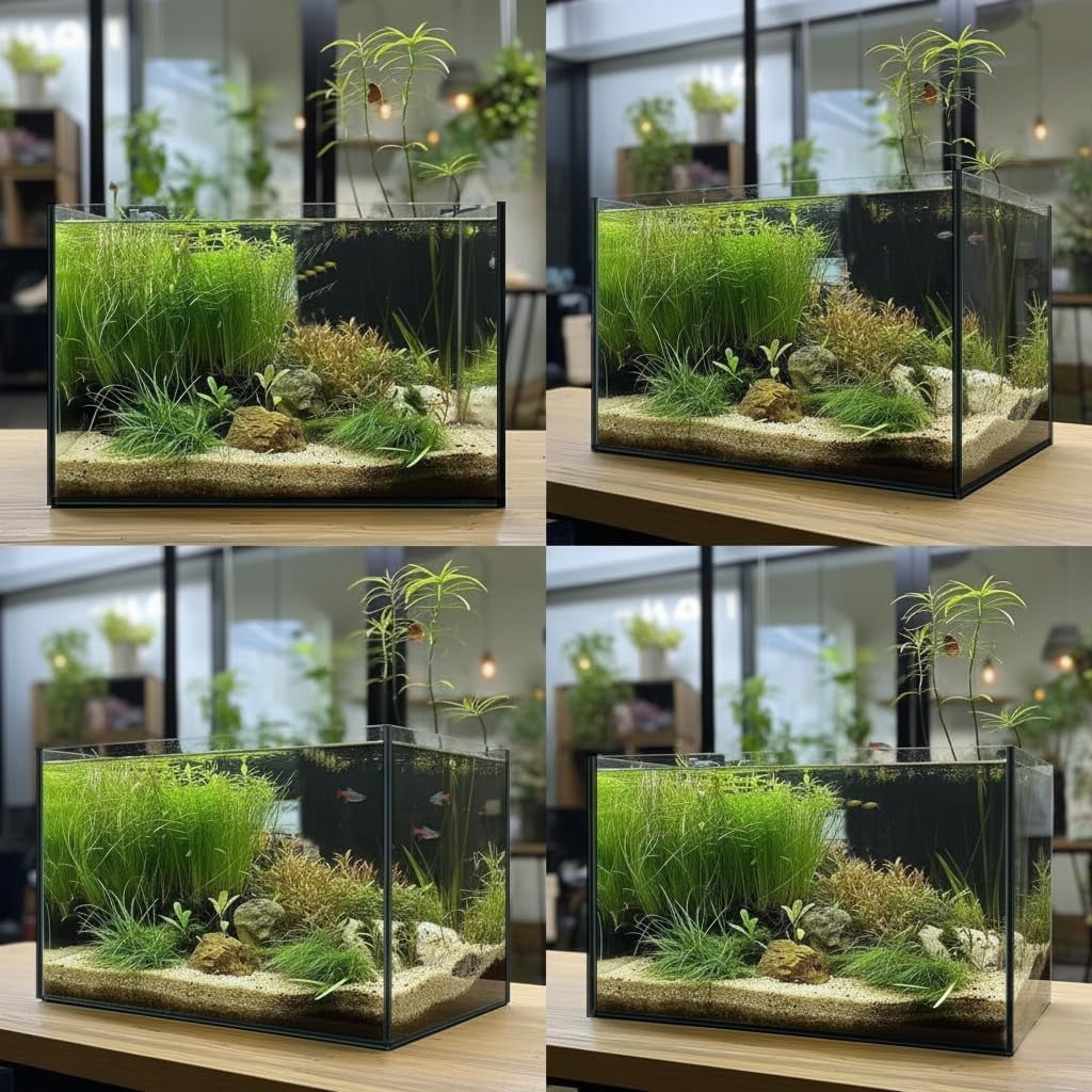 Desktop Small Aquarium Set Glass Fish Tank 1.25 Gallon, with Water Pump Filter Bright LED Light Gravel Cleaning Tool, Starter Kit Small Space Easy Setup Space-Saving Design Betta Shrimp