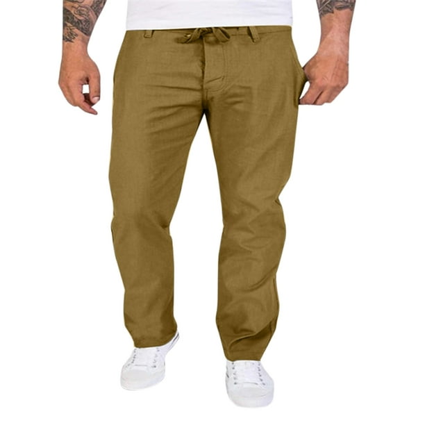 Brown Men'S Pants Men Spring And Summer Pant Casual All Match Solid Color  Painting Cotton Linen Loose Plus Size Trouser Fashion Beach Pockets Pant