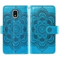 thumbnail image 6 of Compatible with Samsung Galaxy J7 Star J 7 Crown 7J Refine 2018 Wallet Phone Case and Tempered Glass Screen Protector Flower Faux Leather Flip Credit Card Holder Stand Zipper Cell Cover for Blue, 6 of 9