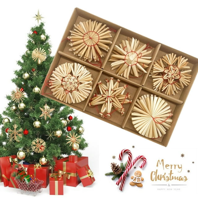 Decoraciones para árboles de Navidad BuyWeekMX 24 piezas de paja colgante