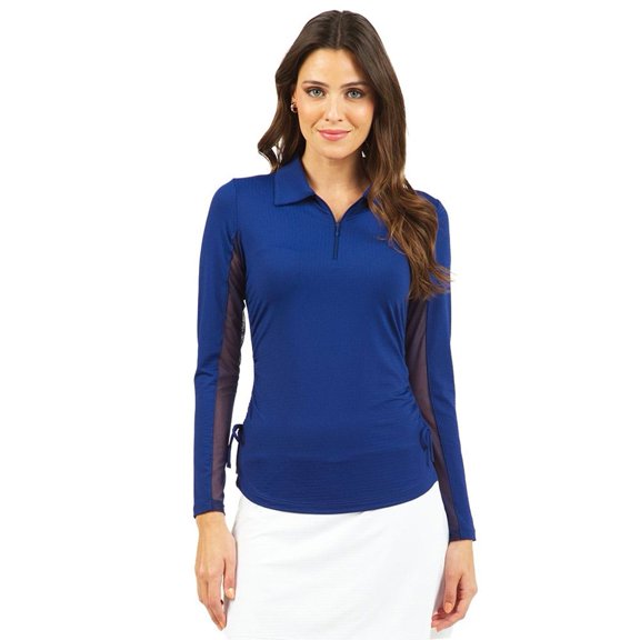 IBKUL Adult Female Adjustable Length Long Sleeve Polo, Color: Navy, Size: L (48000-NAV-L)