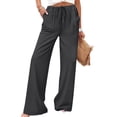 thumbnail image 2 of Women's Pants Summer Wide leg Beach Pants Solid Color Stretched-Waist Linen Casual Pants, 2 of 9