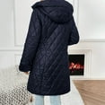 thumbnail image 2 of Hooded Jacket for Women Oversized Colorblock Quilted Padded Coat Warm Thick Zip-up Winter Mid-length Outerwear for Going Out, 2 of 4