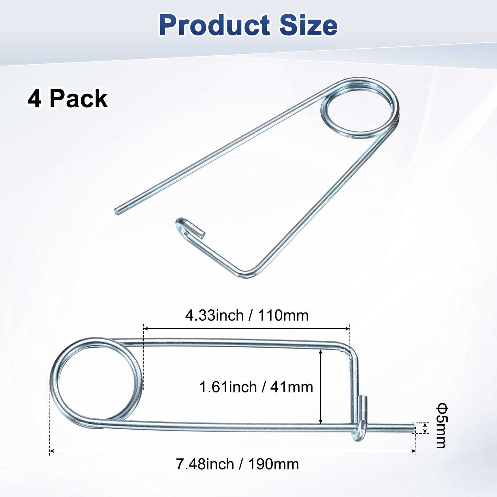 Uxcell 4-Pack Brooch Shape Cotter Safety Pin, M5x110mm Spring Steel Pins Quick Lock Brooch Fastener Heavy Retainer Clips