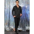thumbnail image 4 of Camisa de lentejuelas para hombre, manga larga, con botones, para fiesta de graduación, camisas de satén Negro XL Unique Bargains Camisa, 4 of 6