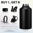 thumbnail image 5 of Half-Gallon Insulated Water Bottle 64oz - with Straw Spout Lids,Metal Sports Water Jug Cold 48H Hot 24H,Stainless Steel Water Flask with Paracord-Handle, 5 of 9