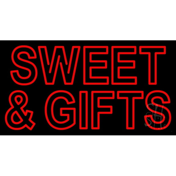 Sweets And Gifts Red LED Neon Sign 20" Tall x 37" Wide - inches, Black Square Cut Acrylic Backing, with Dimmer - Premium built indoor Sign for Storefront, Store interior.
