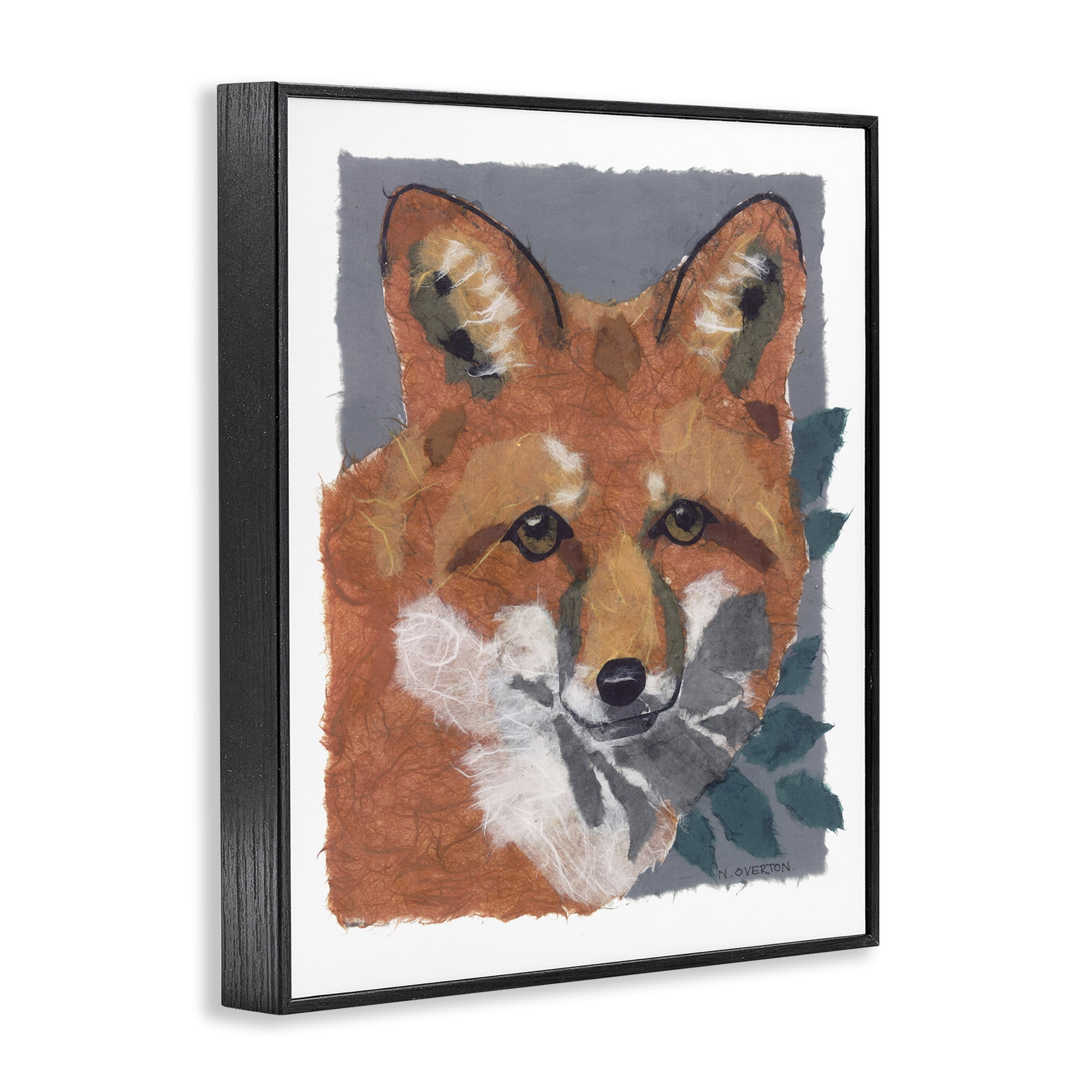 Stupell Industries Fox with Opaque Leaves Animals & Insects Painting Black Framed Art Print Wall Art, 16 x 20