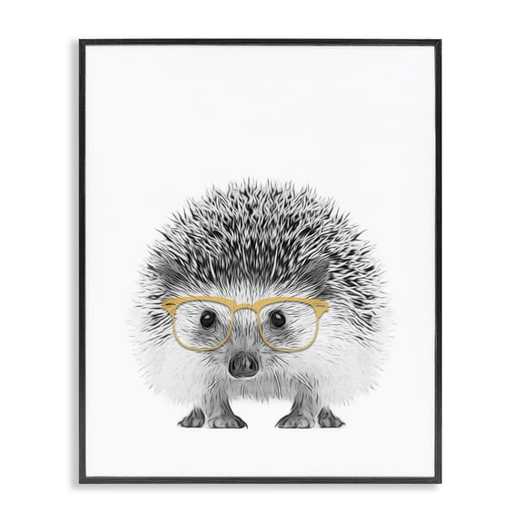 Stupell Industries Contemporary Lovable Monochrome Hedgehog Yellow Glasses Illustration Black Framed Giclee Art, 11 x 14, by Annalisa Latella