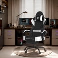 thumbnail image 3 of SOONTRANS Fabric Black Gaming Chair with Footrest, Linen Ergonomic Computer Chair with Massage Lumbar Pillow, Gamer Chair with Adjustable Headrest, Comfortable Office Chair for Home, Black, 3 of 10