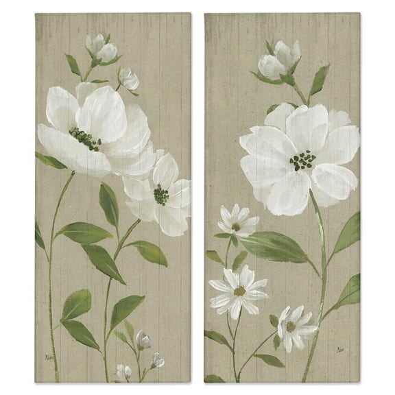 Stupell Industries Cottage Blossoms on Beige Plants & Flowers Painting Wrapped Canvas Art Print Wall Art, 10 x 24, Set of 2