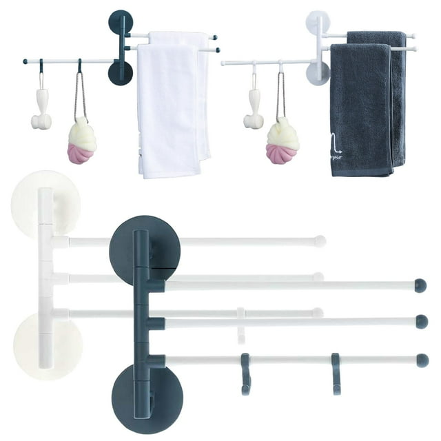 360° Rotating Towel Rack Without Drilling Bathroom And Toilet Storage Rack Multi Pole Wall Mounted Stainless Rotating Towel Pole Household Multi Functional Storage Rack