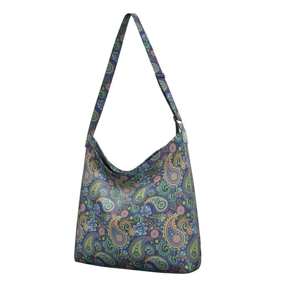 Abstract Floral Crossbody Shoulder Bag - Vintage Hippie Sling Tote, Large Capacity Boho Handbag