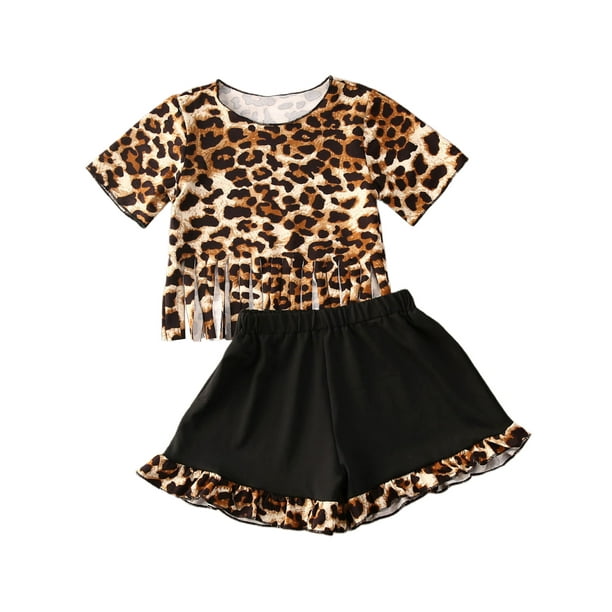 Summer Kids Baby Girl Leopard Print Tassels T-shirt Tops + Shorts Pants Outfits Set Clothes Summer Kids Baby Girl Leopard Print Tassels T-shirt Tops + Shorts Pants Outfits Set Clothes