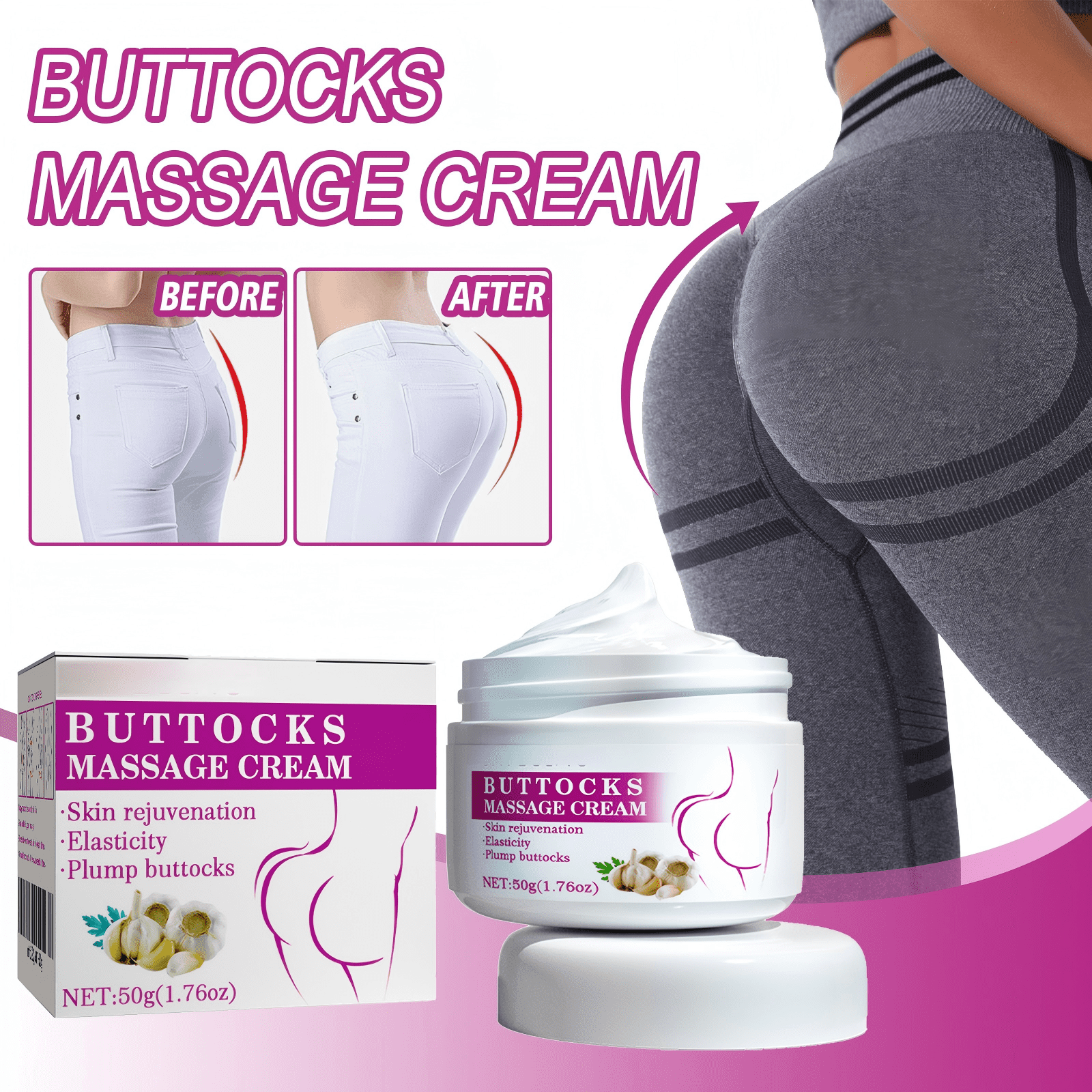 Alvantor Butt Enhancement Cream for Hip Firming and Lifting, Butt Plumping Tightening Massage, 1.76oz