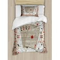 thumbnail image 1 of Card Duvet Cover Set Twin Size, Suits with Aces Poker Hand Theme and Middle Ages Swirls and Curves, Decorative 2 Piece Bedding Set with 1 Pillow Sham, Vermilion Beige Black White, by Ambesonne, 1 of 3