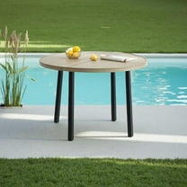 Round Patio Table, Outdoor Dining Table, Patio Dining Table with Metal Tabletop & Sturdy Alloy Steel Frame for Garden Backyard (Honey Oak, 47'')