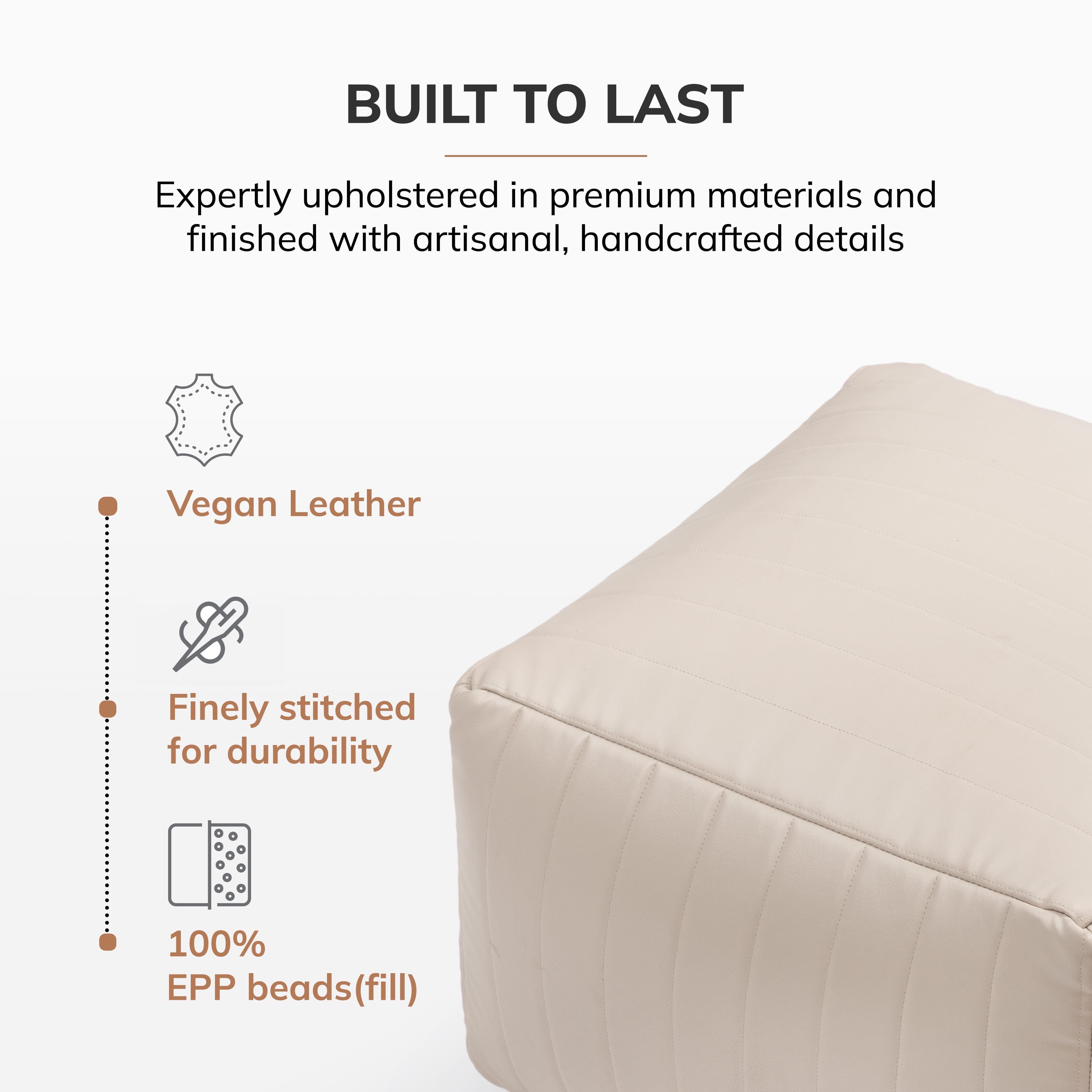 Anji Mountain 100% Handmade & Handcrafted Comfortable Home Décor Pouf Ottoman Footrest For Living Room, Bedroom, Nursery, Kidsroom, Patio Furniture - (22" x 22" x 16" - Cream)