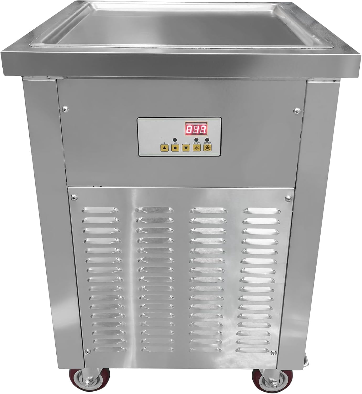 Commercial Fried Ice Cream Roll Machine, 22'' Square Pan Stir Fry Ice Cream Maker, NO HOT SPOT Electric Frozen Yogurt Flat Plate Ice Pan Rolled Machine Batch Freezer, 110V, 900W