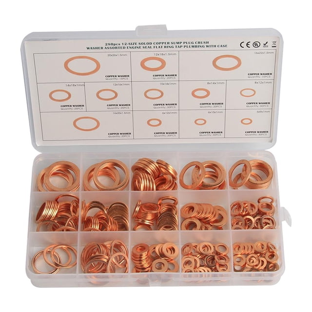 Sellado De Aceite De Cobre, Incluye Arandelas De Tapón De Drenaje De Aceite M5/M6/M8/M10/M12/M14/M16/M20 Con Caja De Almacenamiento, Juego De Juntas De Tapón De Drenaje De Aceite De 280 Juntas Scienceny TO001585-00