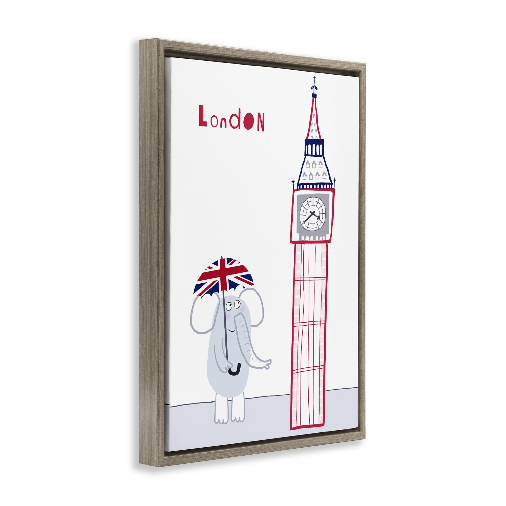 Elephant & Big Ben London Brown Framed Floater Canvas Wall Art, design by Carla Daly