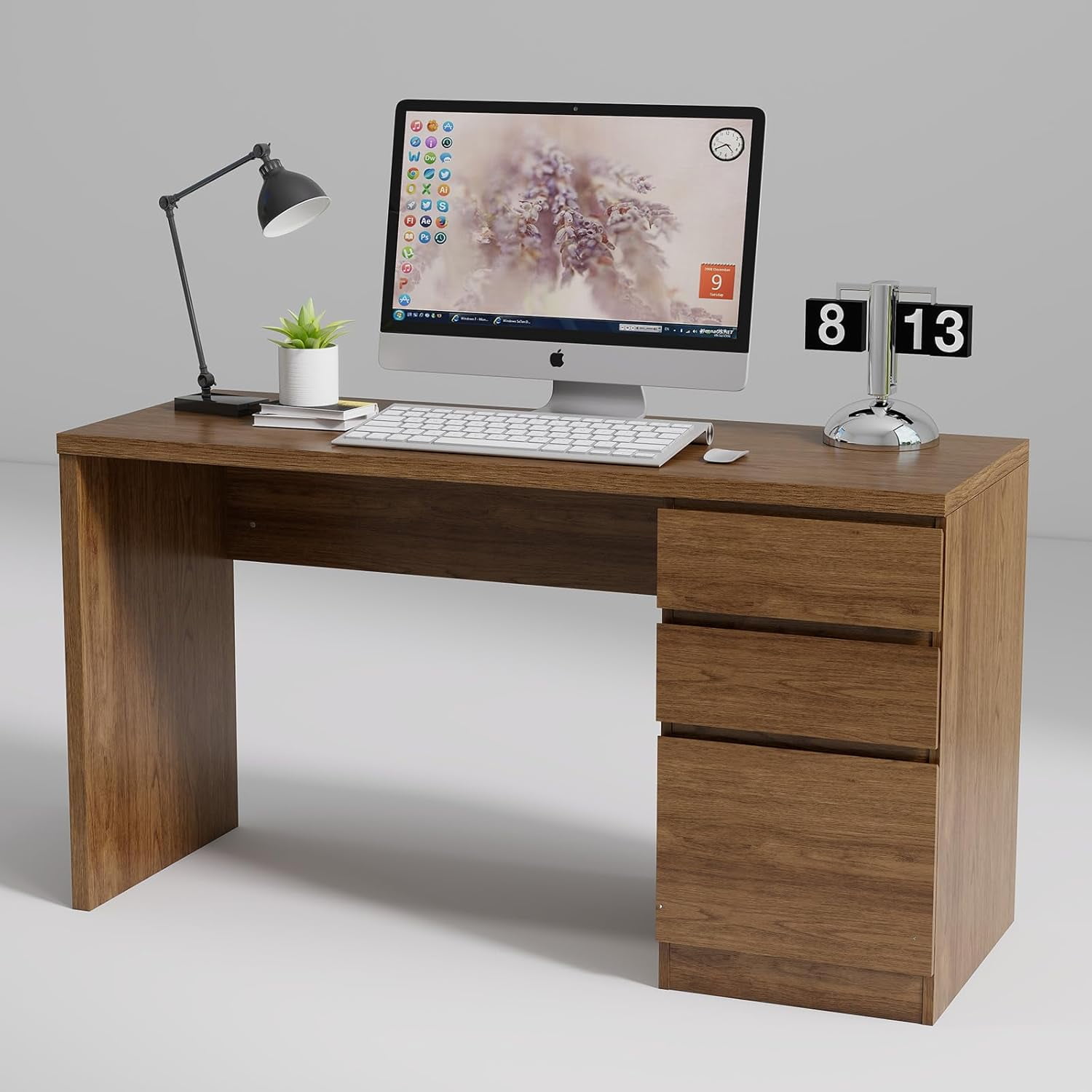 LAZZO 53" Computer Desk with 3 Drawers, Executive Writing Desk with File Storage Drawer for Home Office, Brown