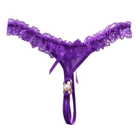 BYHONG Sexy Open Cut Thong for Women with Low Waist No Need to Take off Lace Transparent Mesh T Shaped Spicy Japanese Style Underwear Womens Panties Purple One Size