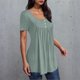 thumbnail image 5 of Camisetas Casuales de Mujer Cuello Redondo de Color Sólido con Diseño de Manga de Botón Ahuecado, Camiseta de Verano Ligera para Uso Diario, 5 of 6