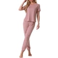 thumbnail image 1 of INSPIRE CHIC Ensemble de Pyjama pour Femme en Modal Tenue de Nuit à Manches Courtes avec Pantalon de Survêtement Long Ensemble Doux m Rose, 1 of 6