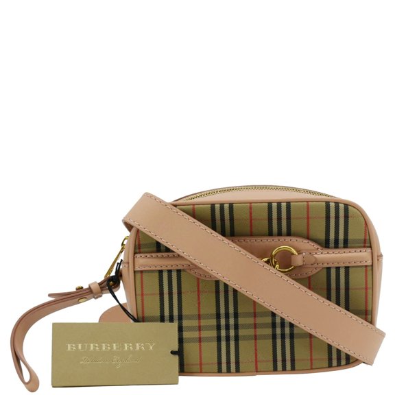 Pre-Owned BURBERRY 1983 Knight Check Link Leather Crossbody Belt Bag Pink