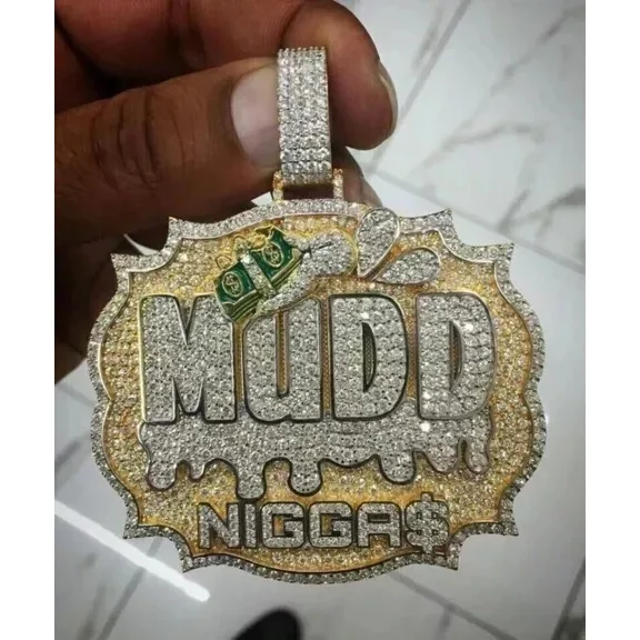 Aishvi Jewels 3.00Ct Round Cut Real Moissanite Customized Name Pendant 14K Yellow Gold Plated Free 18''Chain