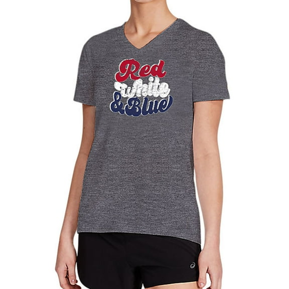 ASICS Womens Red White & Blue Graphic T-Shirt, Grey, Small