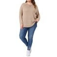 thumbnail image 2 of Sudaderas de Talla Grande para Mujeres 2025 Otoño Lado Dividido Manga Larga Cuello Redondo Casual Suéter Suelto Top de Tejido 3X Marrón Claro, 2 of 6