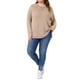 thumbnail image 2 of Sudaderas de Talla Grande para Mujeres 2025 Otoño Lado Dividido Manga Larga Cuello Redondo Casual Suéter Suelto Top de Tejido 3X Marrón Claro, 2 of 6